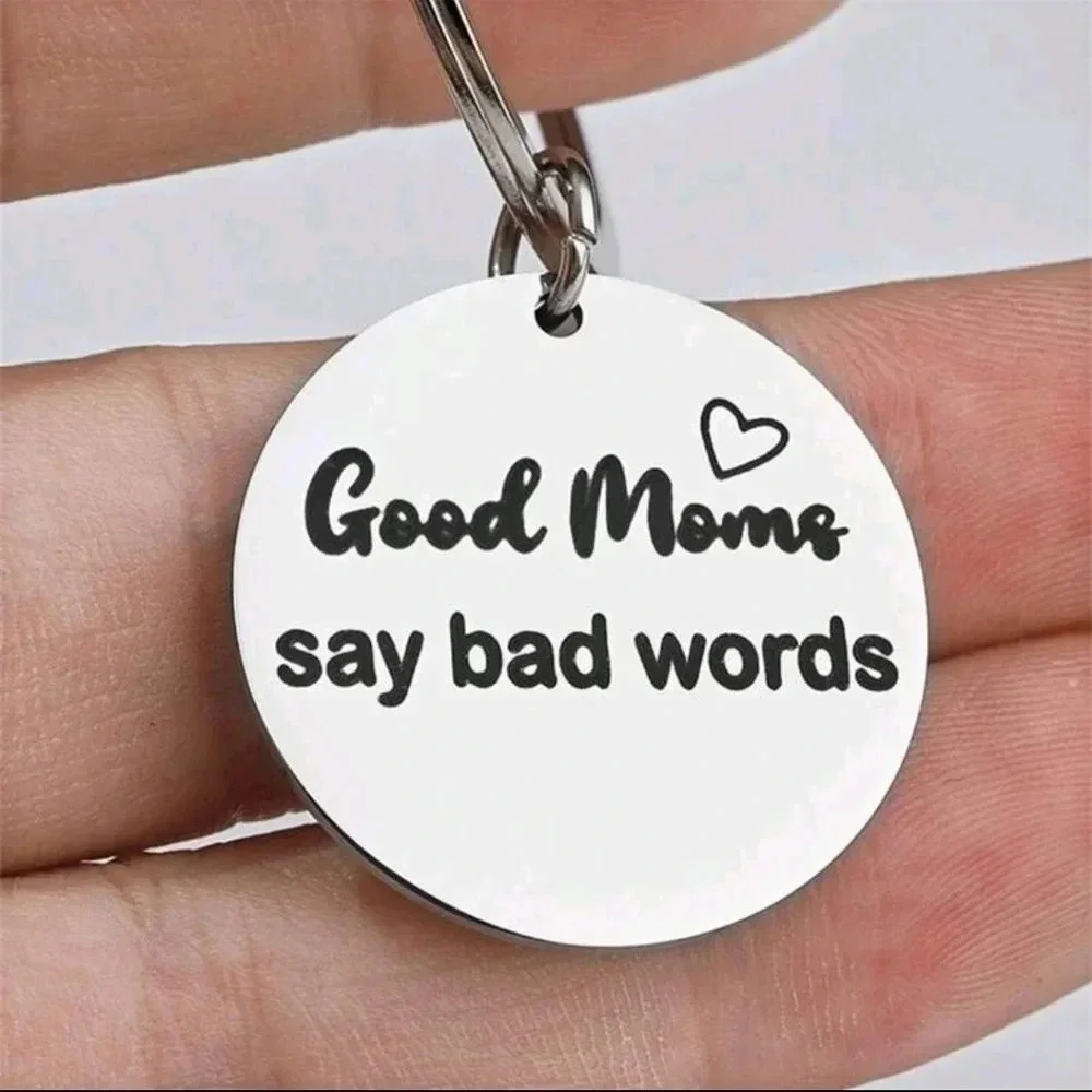 Funny silver mom mama key keychain keyring heart gift parent kids cute accessory